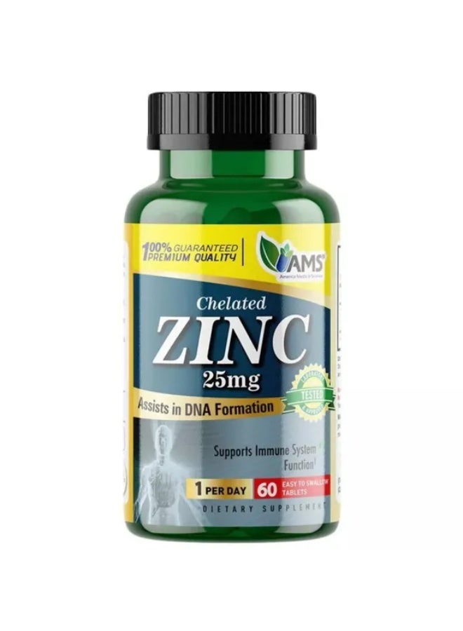 AMS Chelated Zinc 25 mg Dietary Supplement – High-Absorption Zinc Support for Immunity, Skin & Overall Health, 60 Tablets - Image 4